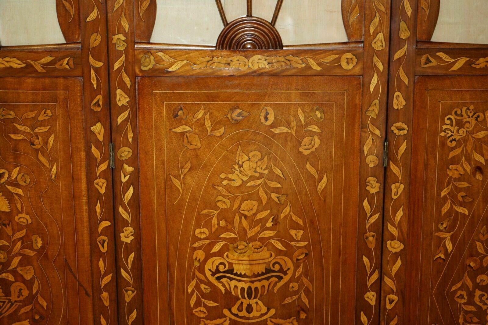 Home Decor Pair Of Finest Quality Dutch Mahogany & Walnut Three Fold Screens Room Dividers photo