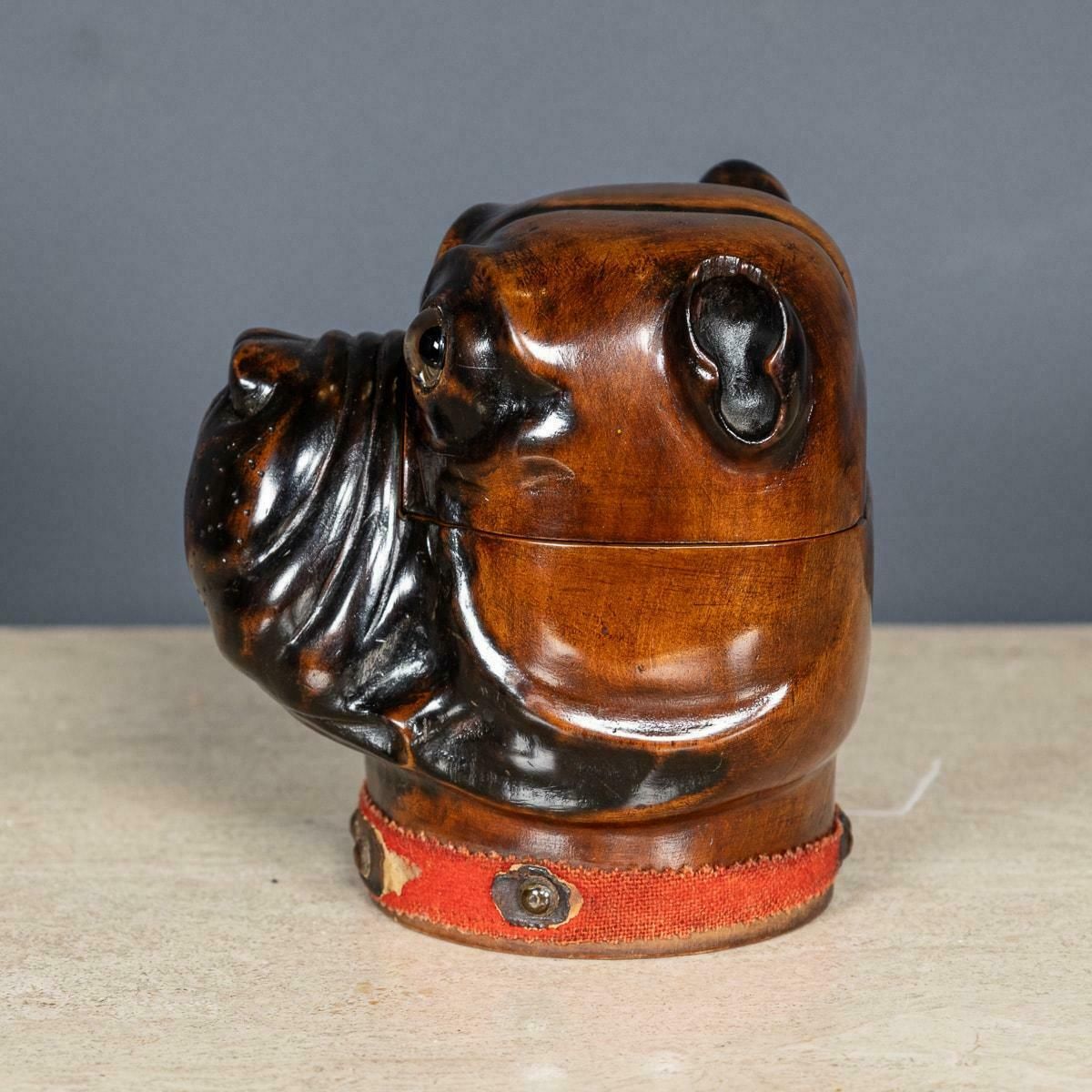 Antique 20thc Lignum Vitae Bulldog Inkwell Jar C.1910 photo Home Decor