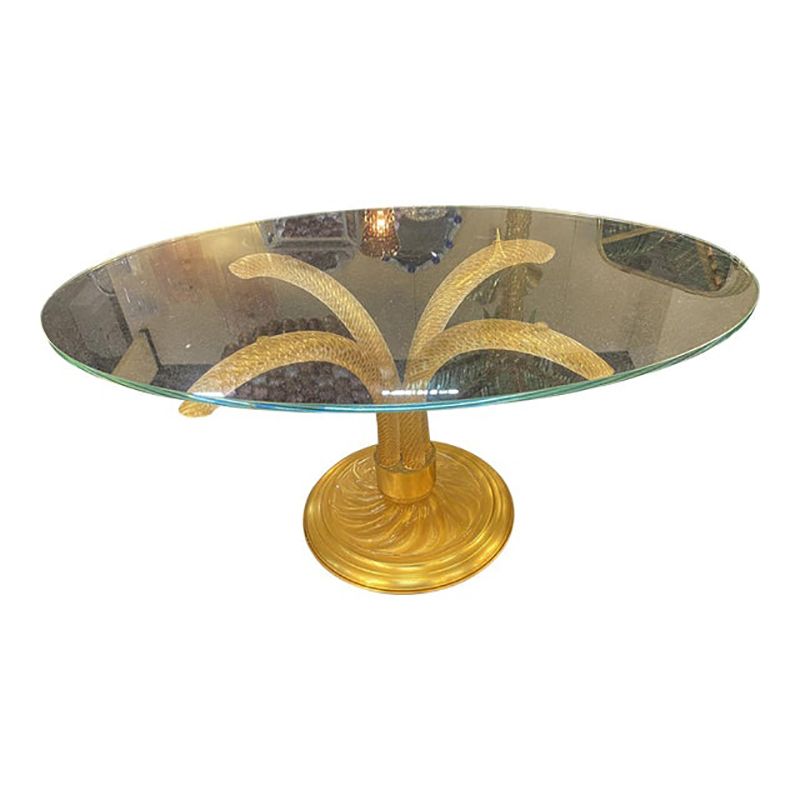 1980s Vintage Gold "Torciglione" Murano Glass Attributed Coffee Table
