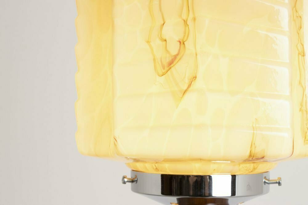 photo furniture Art Deco Table Floor Lamp With Original Marbled Carmel Chrysler Building Style Skyscraper Shade C.1930