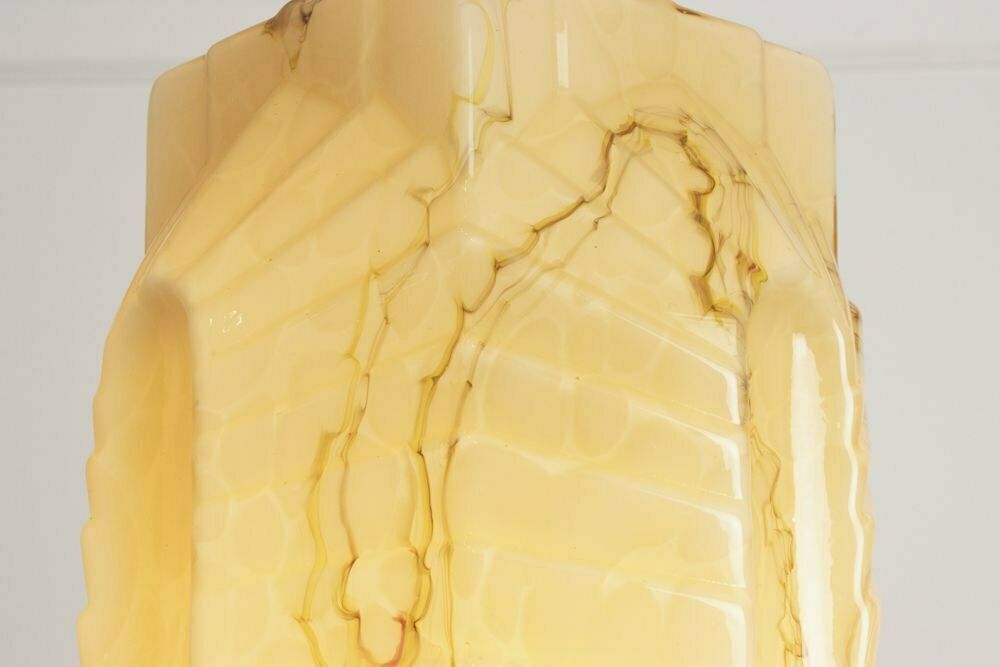 photo for sale Art Deco Table Floor Lamp With Original Marbled Carmel Chrysler Building Style Skyscraper Shade C.1930