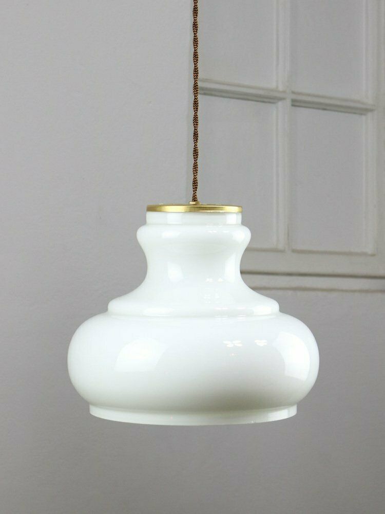 Mid Century Italian Brass And Opaline Pendant Lamp