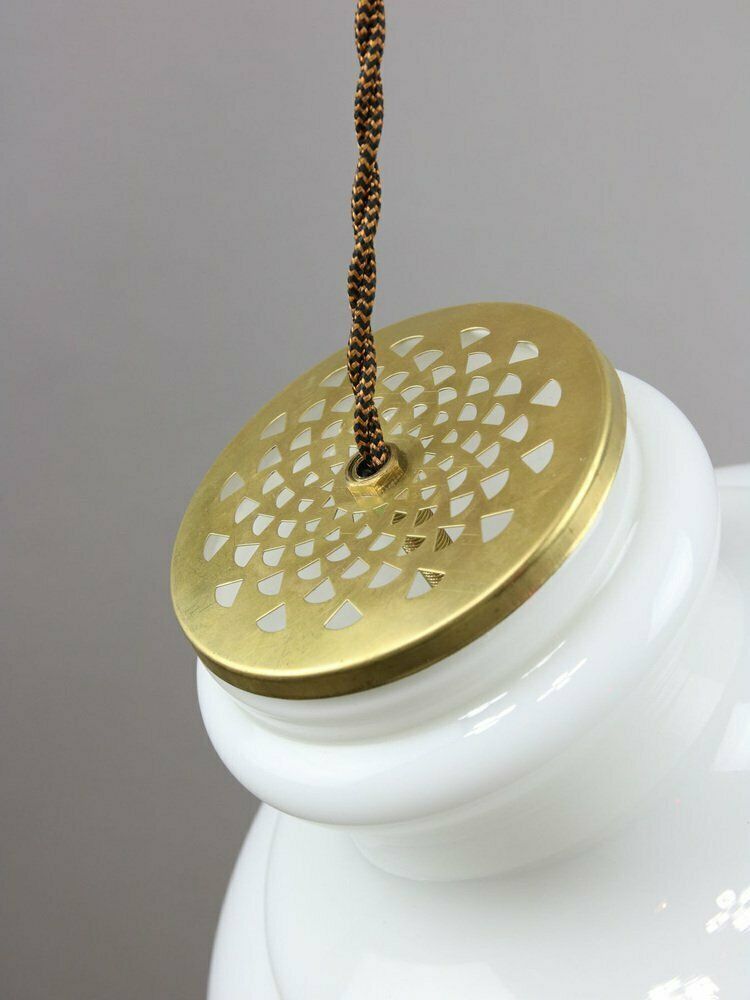 Mid Century Italian Brass And Opaline Pendant Lamp photo 560.0