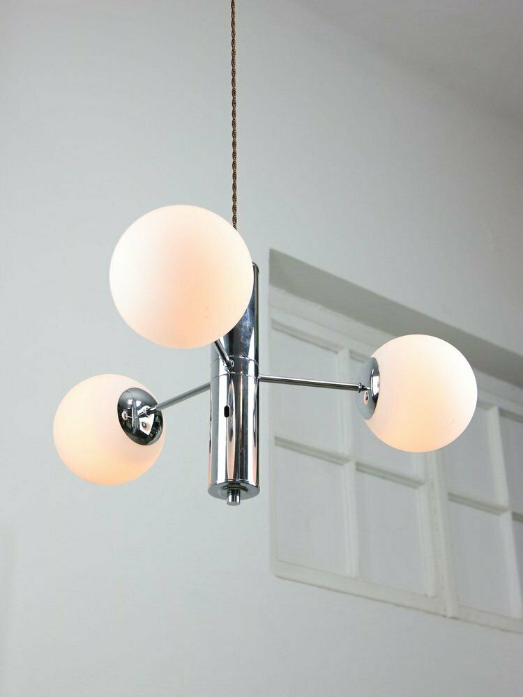 Vintage Italian Chrome And Opaline Sputnik Chandelier, 1970s photo furniture