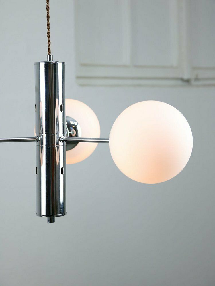 Vintage Italian Chrome And Opaline Sputnik Chandelier, 1970s photo vintage