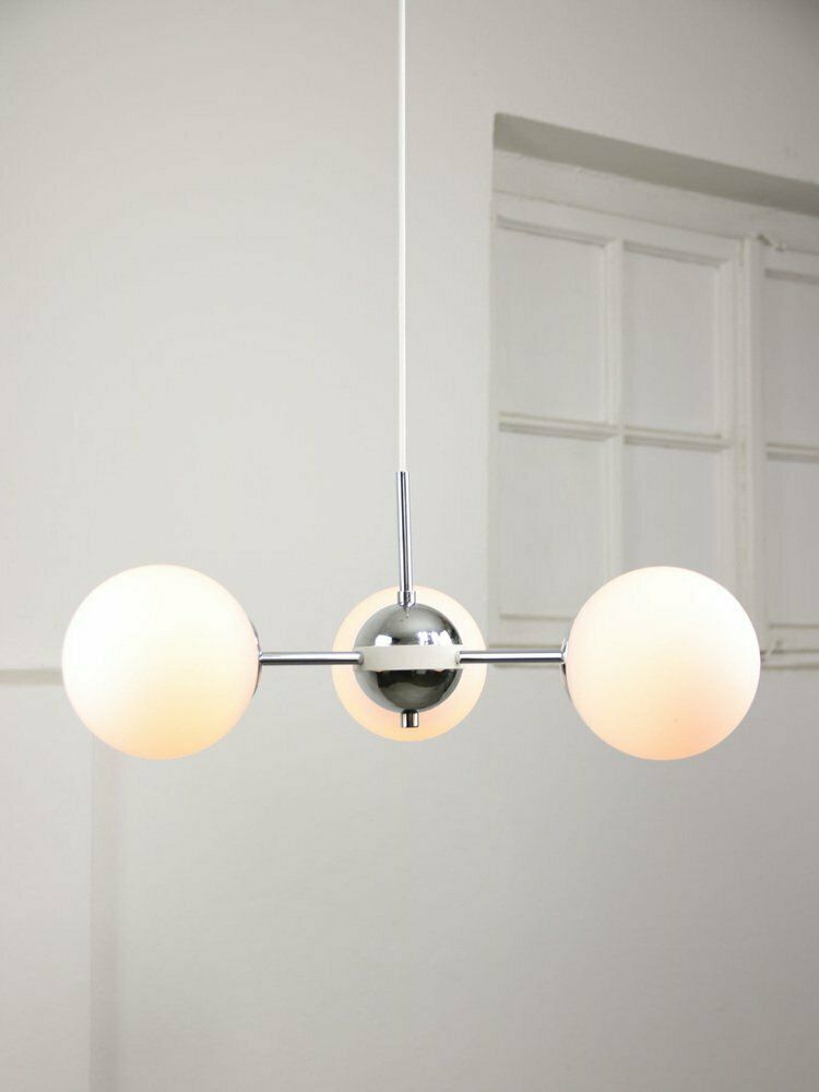 Vintage Italian Chrome And Opaline Sputnik Chandelier, 1970s photo vinterior