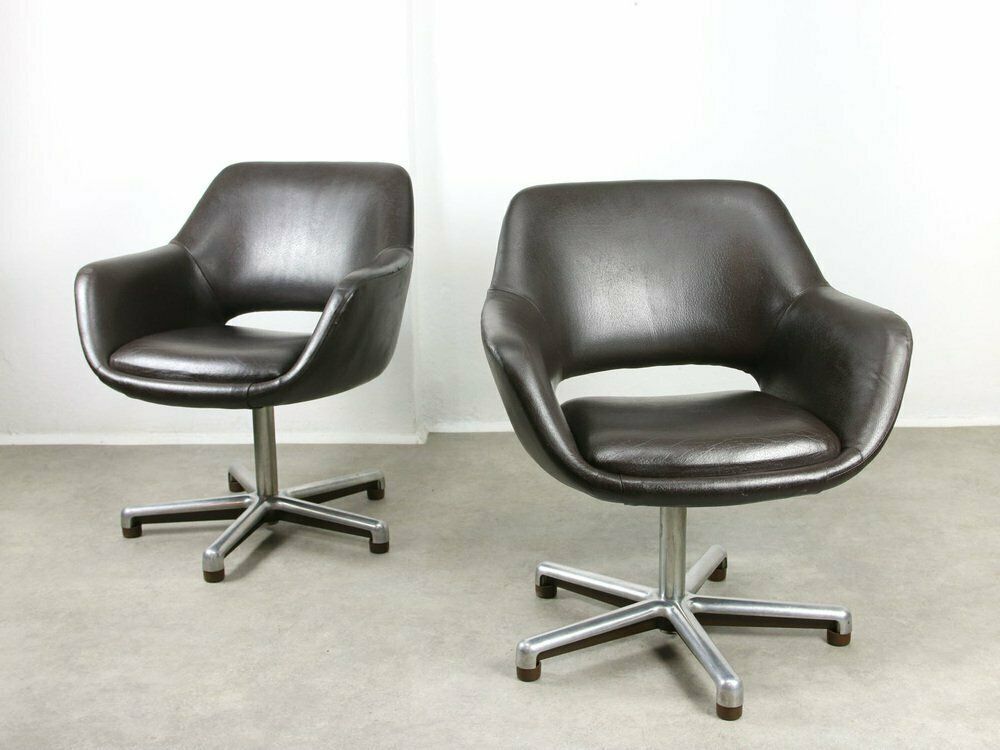 Mid Century Chocolate Brown Leather Swivel Chair