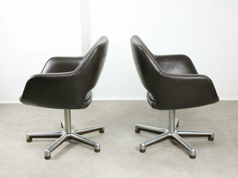 Mid Century Chocolate Brown Leather Swivel Chair photo vinterior