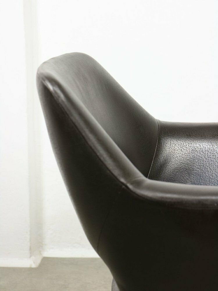 Furniture Mid Century Chocolate Brown Leather Swivel Chair photo