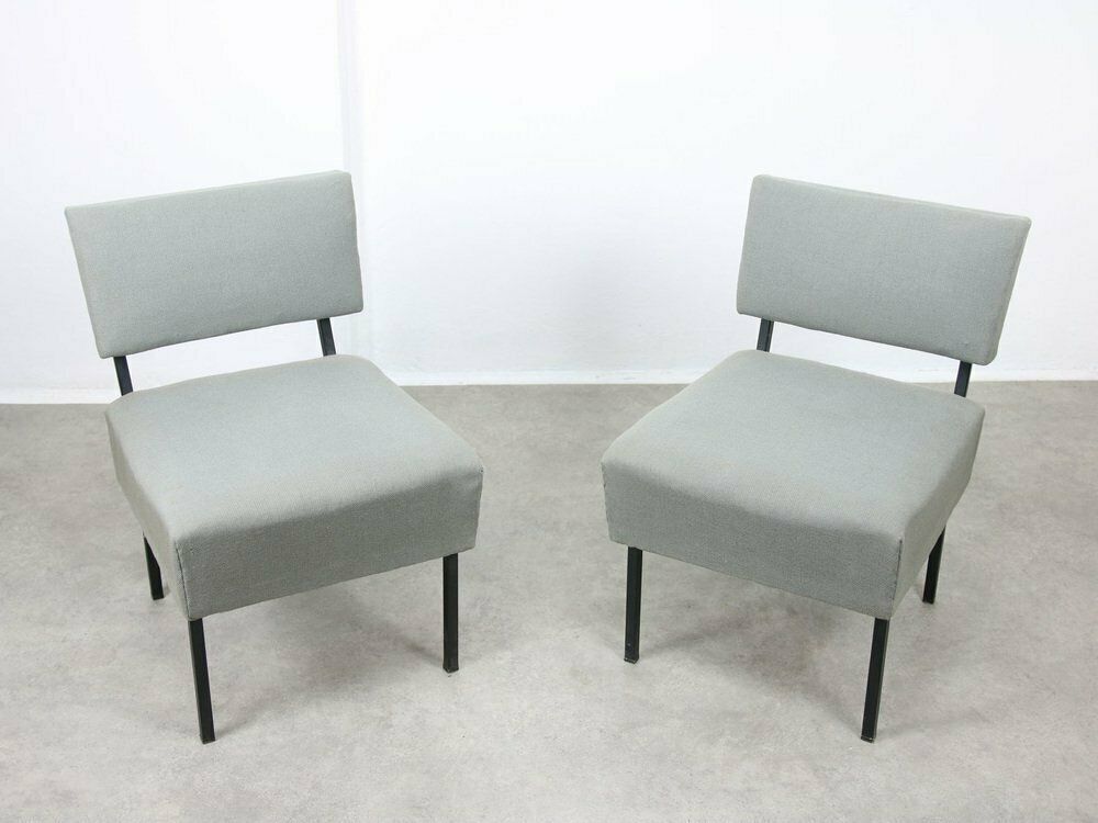 Mid Century Bauhaus Style Easy Chairs In Grey Fabric, Set Of 2