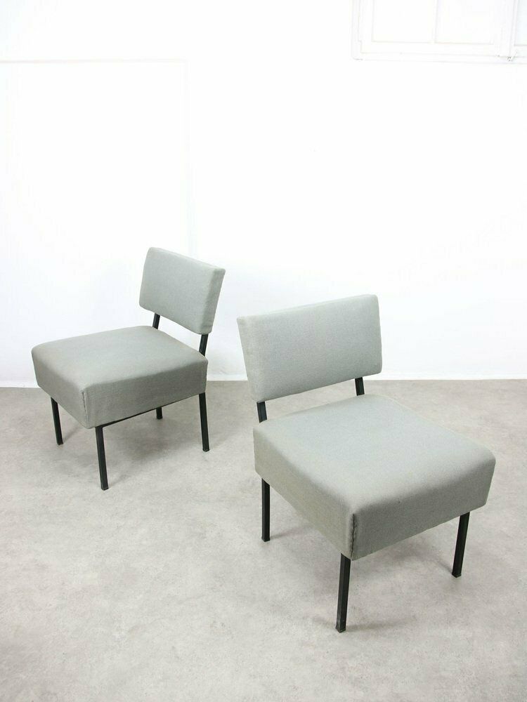 Mid Century Bauhaus Style Easy Chairs In Grey Fabric, Set Of 2 photo vintage
