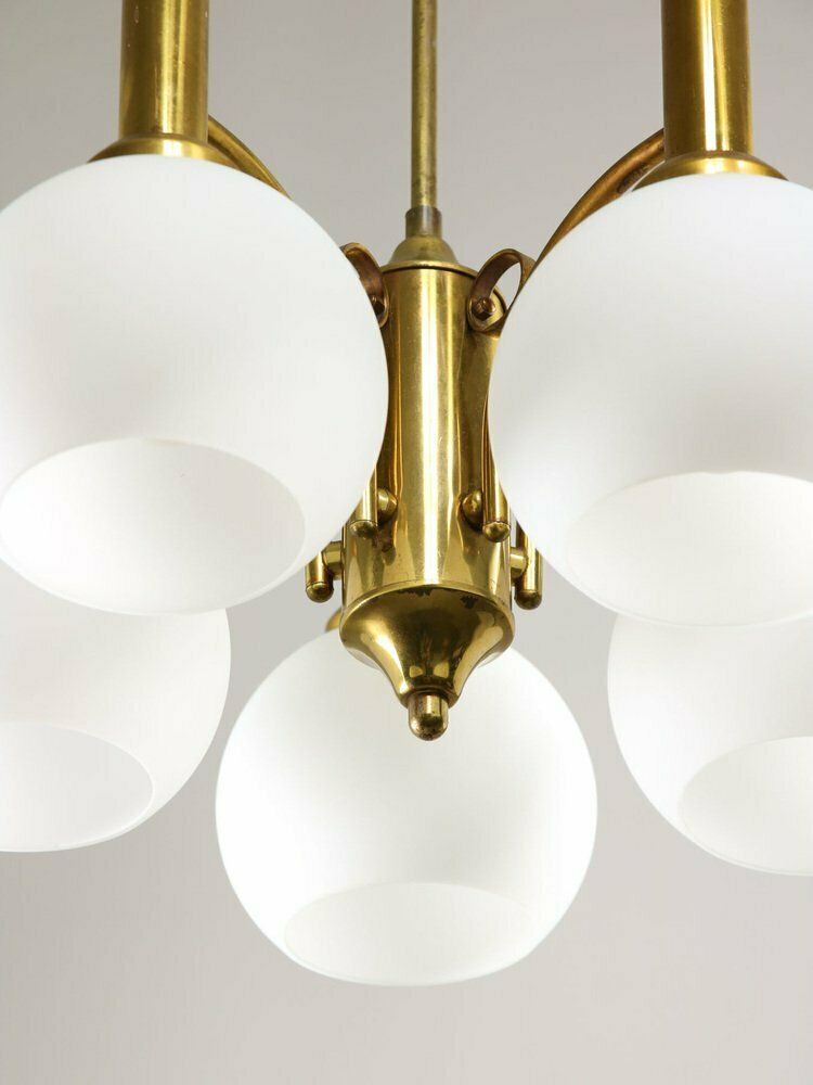 Mid Century Italian Brass And Opaline Chandelier photo furniture