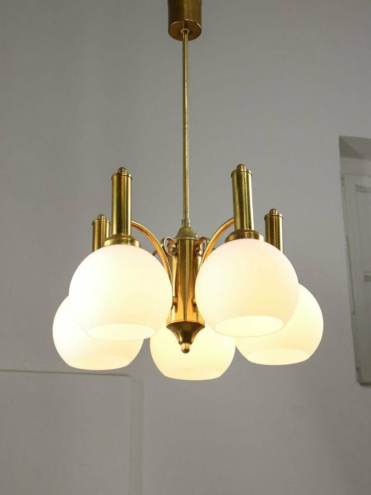 photo buy Mid Century Italian Brass And Opaline Chandelier