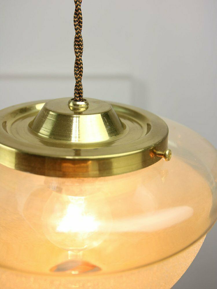 Mid Century Italian Brass And Glass Pendant Lamps, Set Of 2 photo Lighting