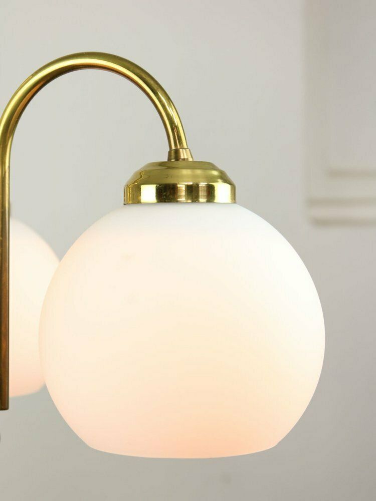 Mid Century Italian Brass And Opaline Chandelier photo Lighting