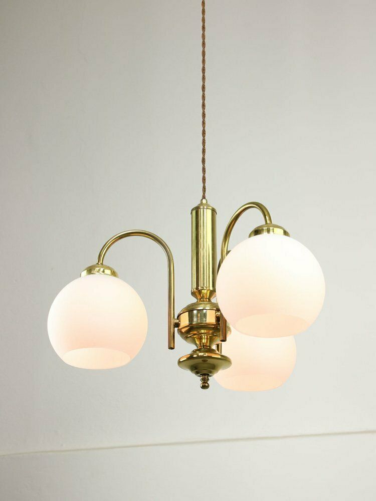 Mid Century Italian Brass And Opaline Chandelier photo 852.0