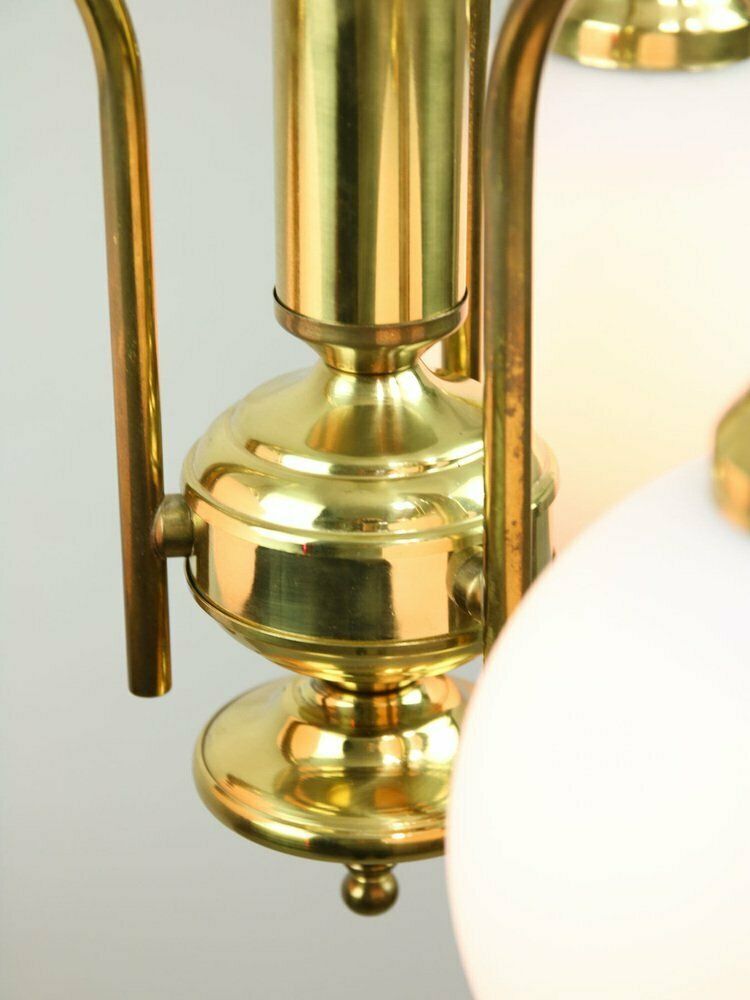 Mid Century Italian Brass And Opaline Chandelier photo vintage