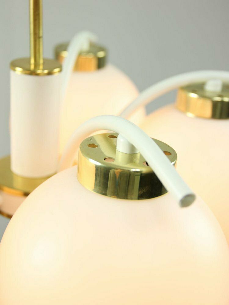 Mid Century Italian Modern Brass And Opaline Chandelier photo vinterior