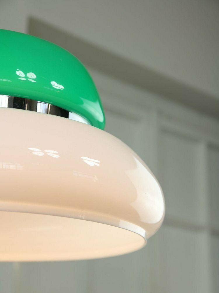 Italian Space Age Ceiling Lamp In Green In White & Green Acrylic Glass And Chrome, 1970s photo furniture