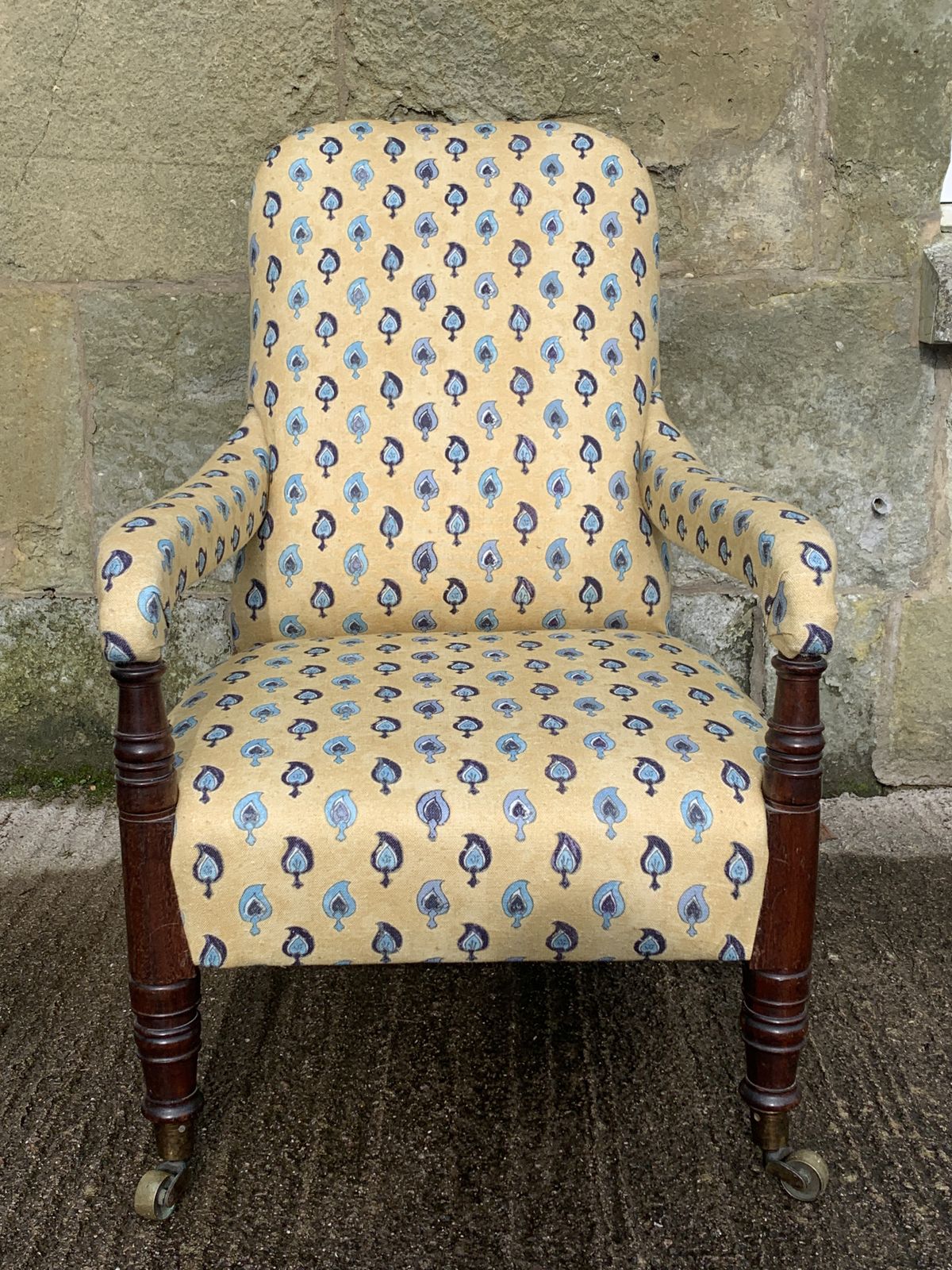 Antique Statement Open Armchair In A Floral Yellow Robert Kime Fabric photo buy