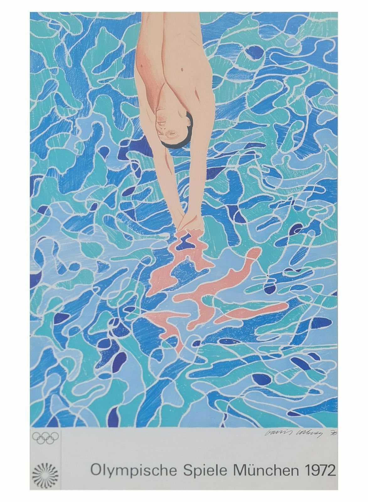 David Hockney Vintage Poster. Olympische Spiele München 1972. Framed photo furniture