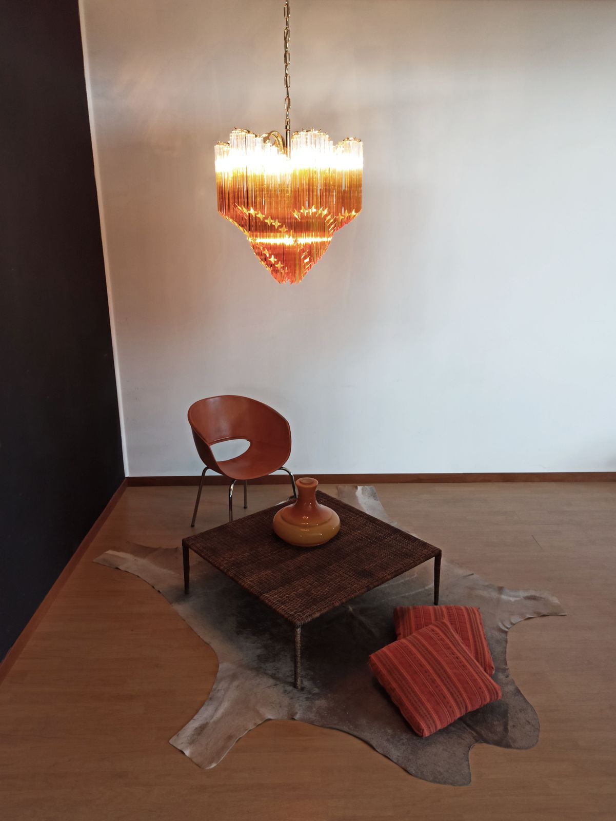 photo for sale Modern Quadriedri Murano Glass Chandelier   114 Shaded Amber Prism Quadriedri