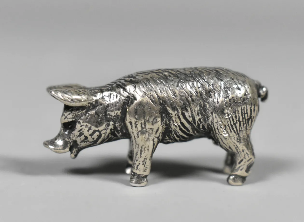photo for sale Collection Of Six Miniature Silver Pigs & Wild Boar