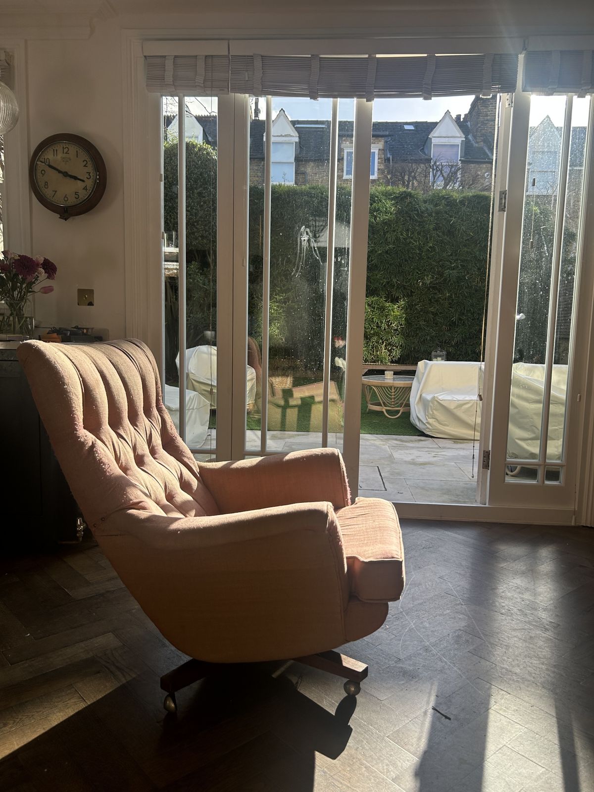 Swivel Wing Chair With A Textured Fabric In Burnt Amber Colour photo furniture