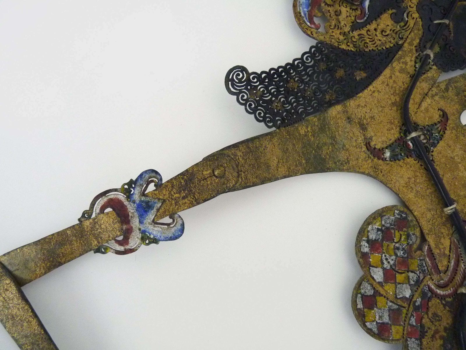 Bali Shadow Theater, Cut Leather Puppet And Buffalo Horn, Bali Indonesia photo vintage