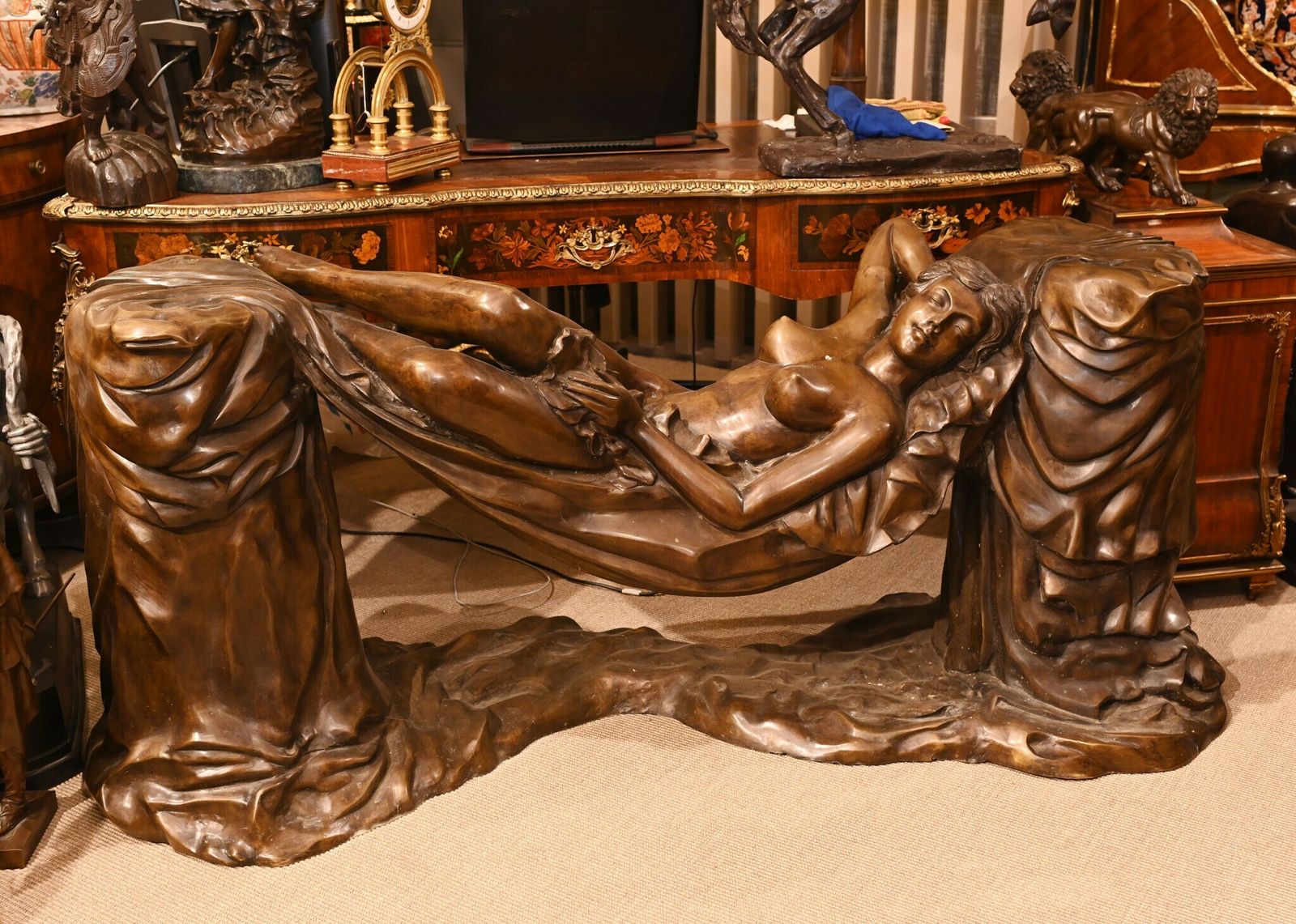 Italian Bronze Sleeping Beauty Statue After Canova Nude Female photo furniture