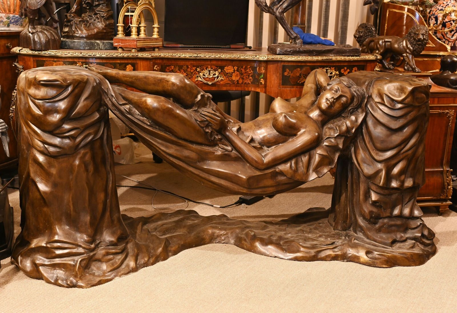 Italian Bronze Sleeping Beauty Statue After Canova Nude Female photo for sale