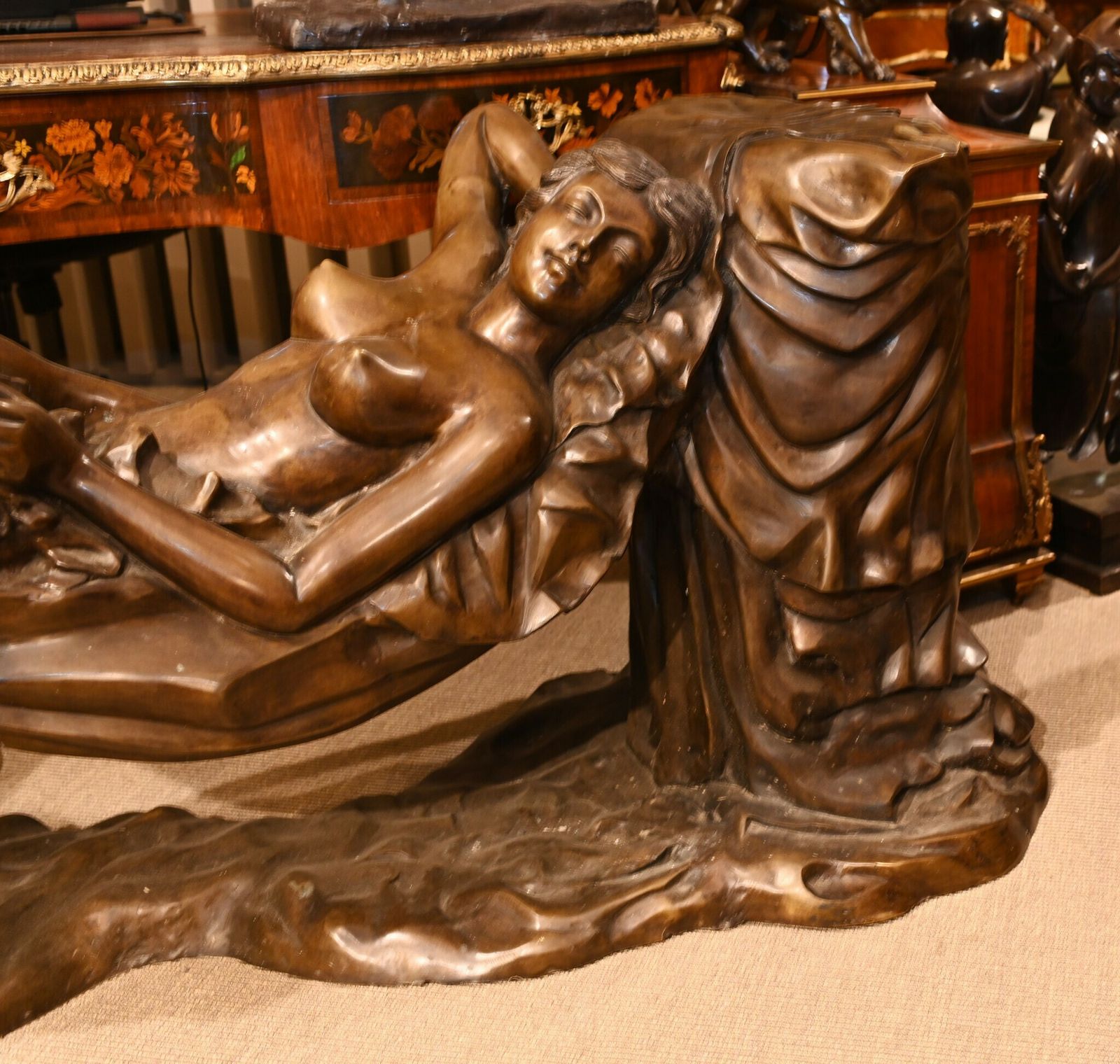 Italian Bronze Sleeping Beauty Statue After Canova Nude Female photo vintage