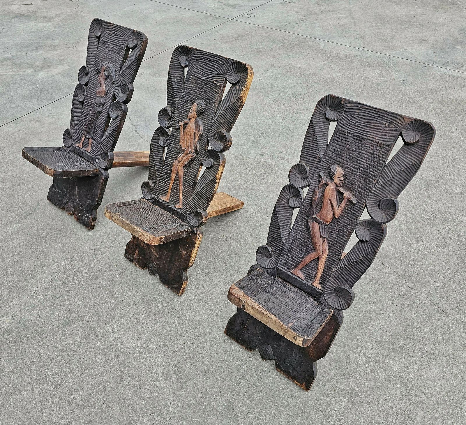 Antique Western African Stargazer Chairs Done In Hand Carved Wood By Yoruba Tribes // Made In Nigeria Ca. 1900s photo 1200.0