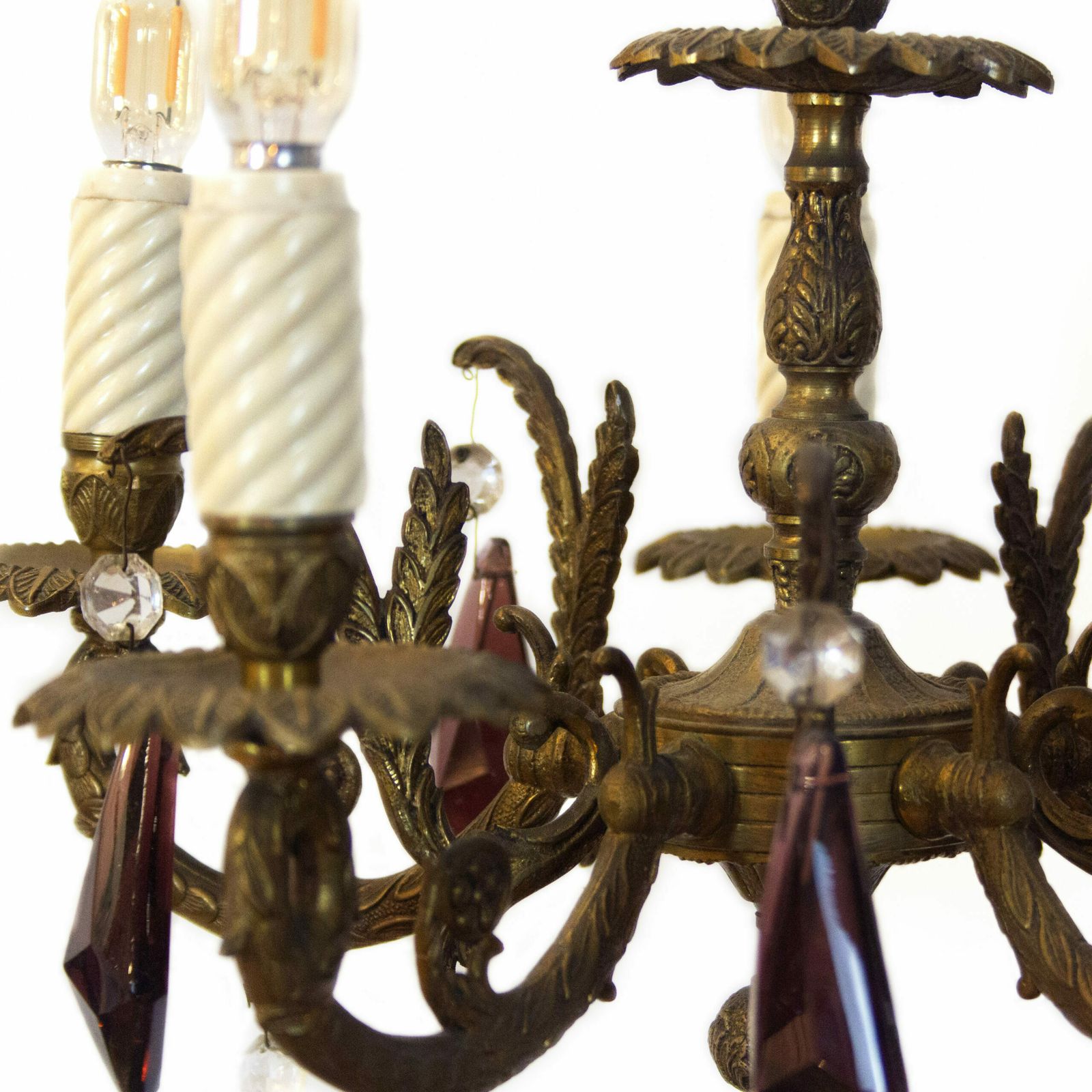Vintage Bronze Candelabra Lamp With Purple Crystals, 1930s photo vinterior