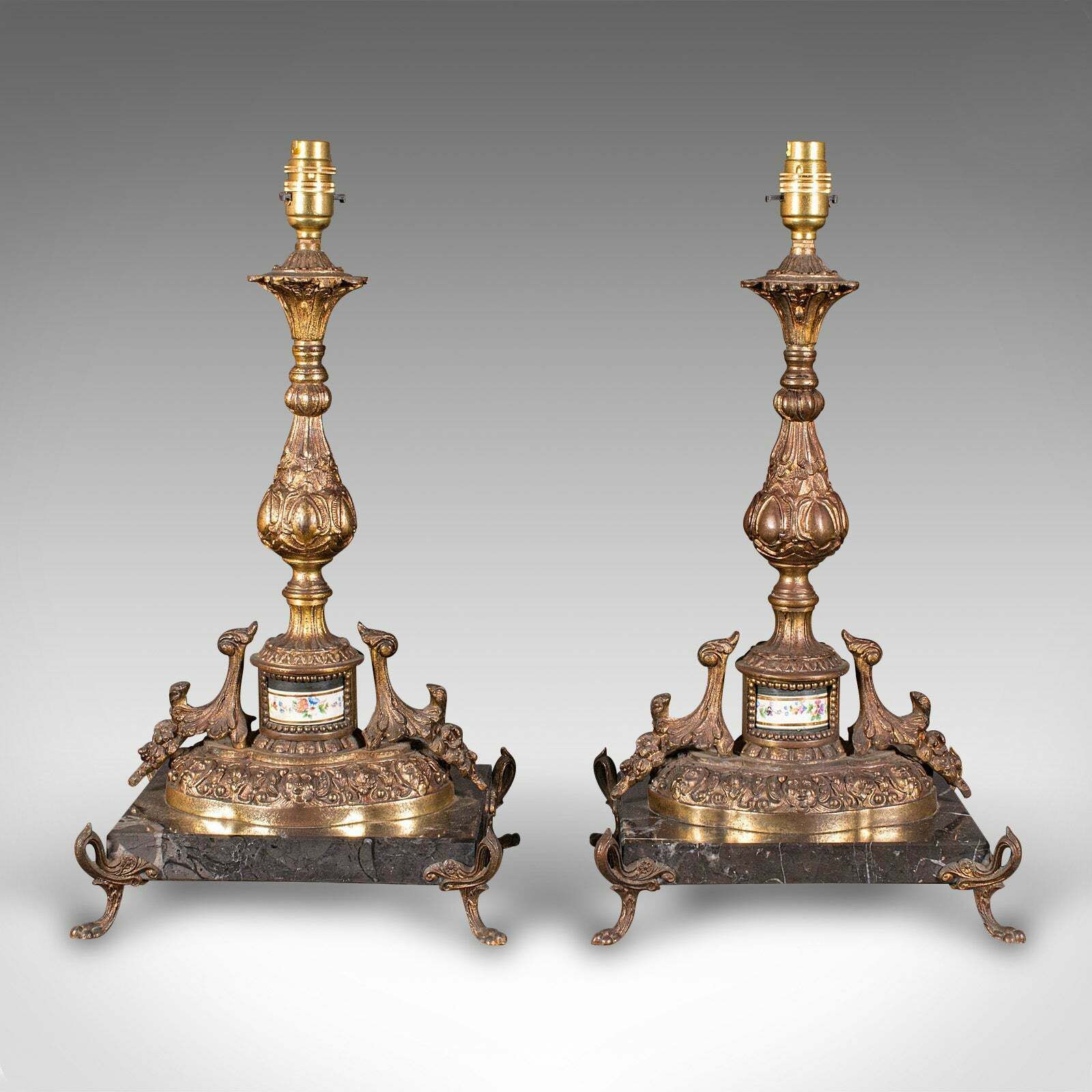 Pair Of Antique Lamp Bases, French, Gilt Metal, Marble, Table Light, Edwardian photo furniture