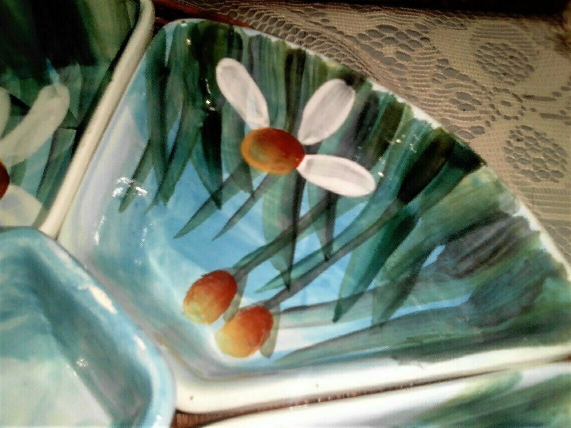 Vintage Ceramic Snack Tray With Wicker Tray, Rattan And Porcelain Mezze Server, Hand Painted Snack Serving Tray photo furniture