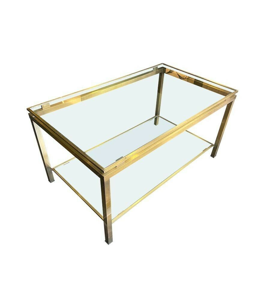 A French 1970s Gilt Metal Two Tiered Coffee Table In The Style Of Guy Lefevre photo furniture