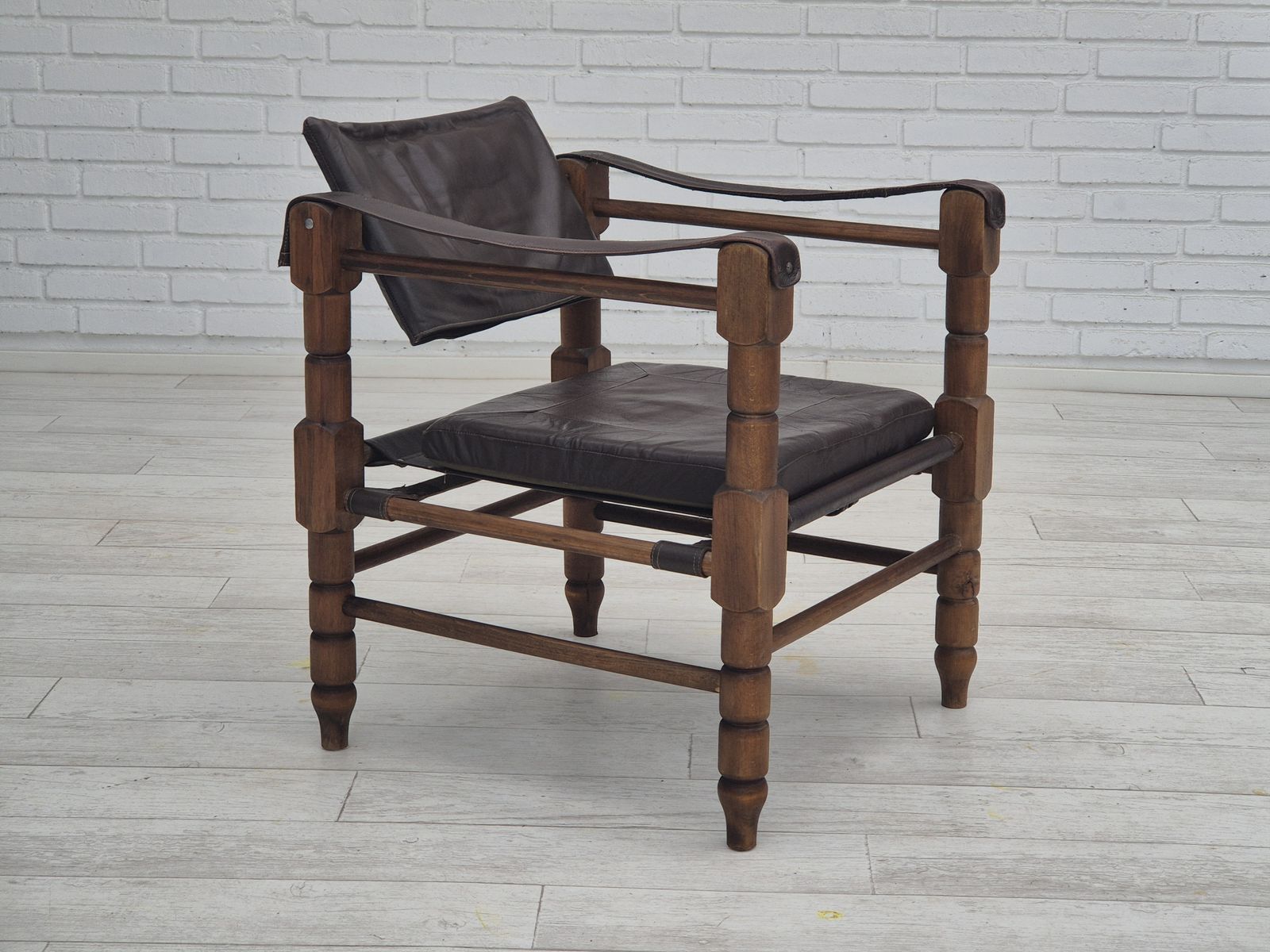1960s, Scandinavian "Safari" Lounge Chair, Original Condition, Leather, Beech Wood. photo for sale