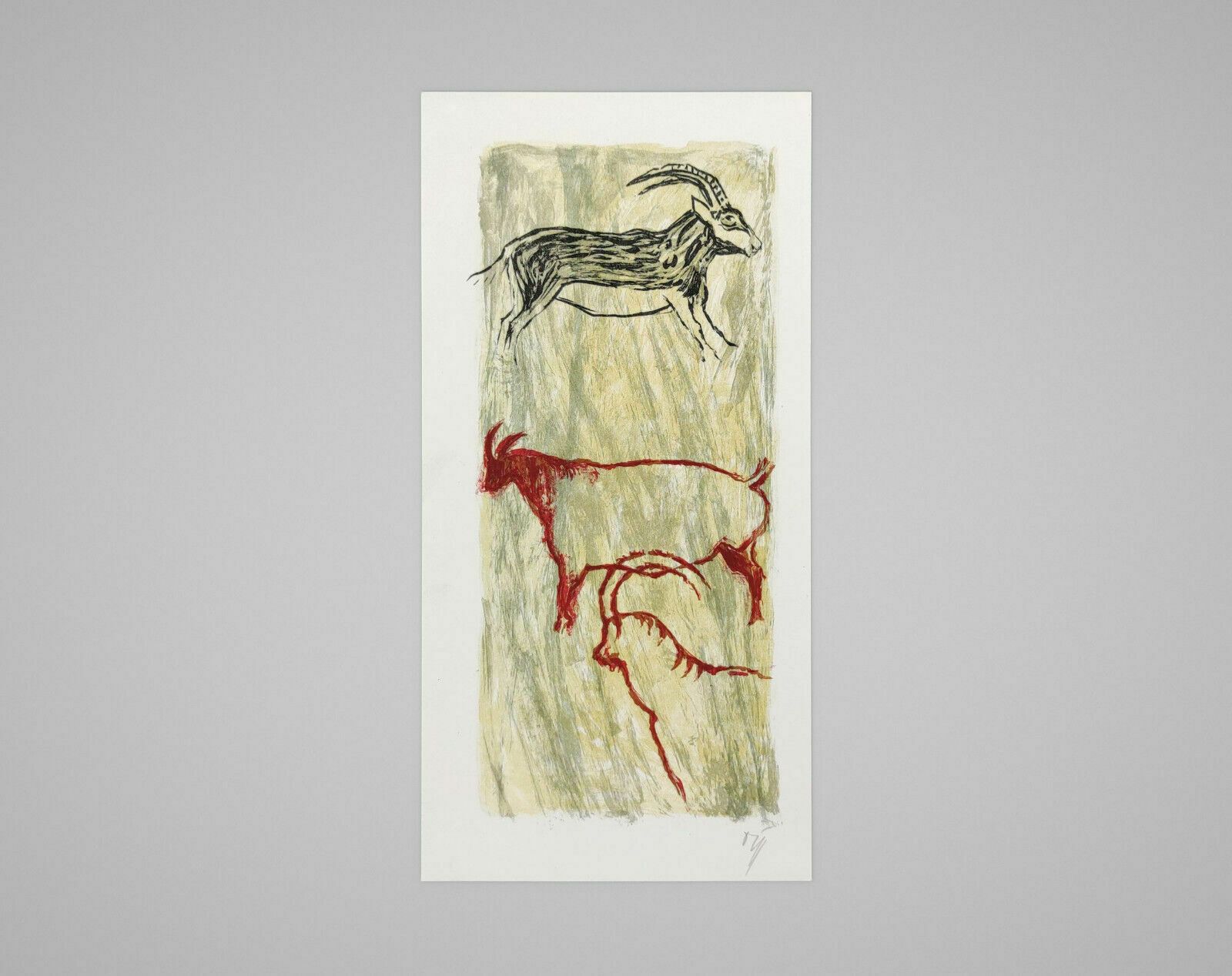 A.W. Diggelmann – Neolithic Niaux Cave Ibex Lithograph Print   Signed 1970s Art