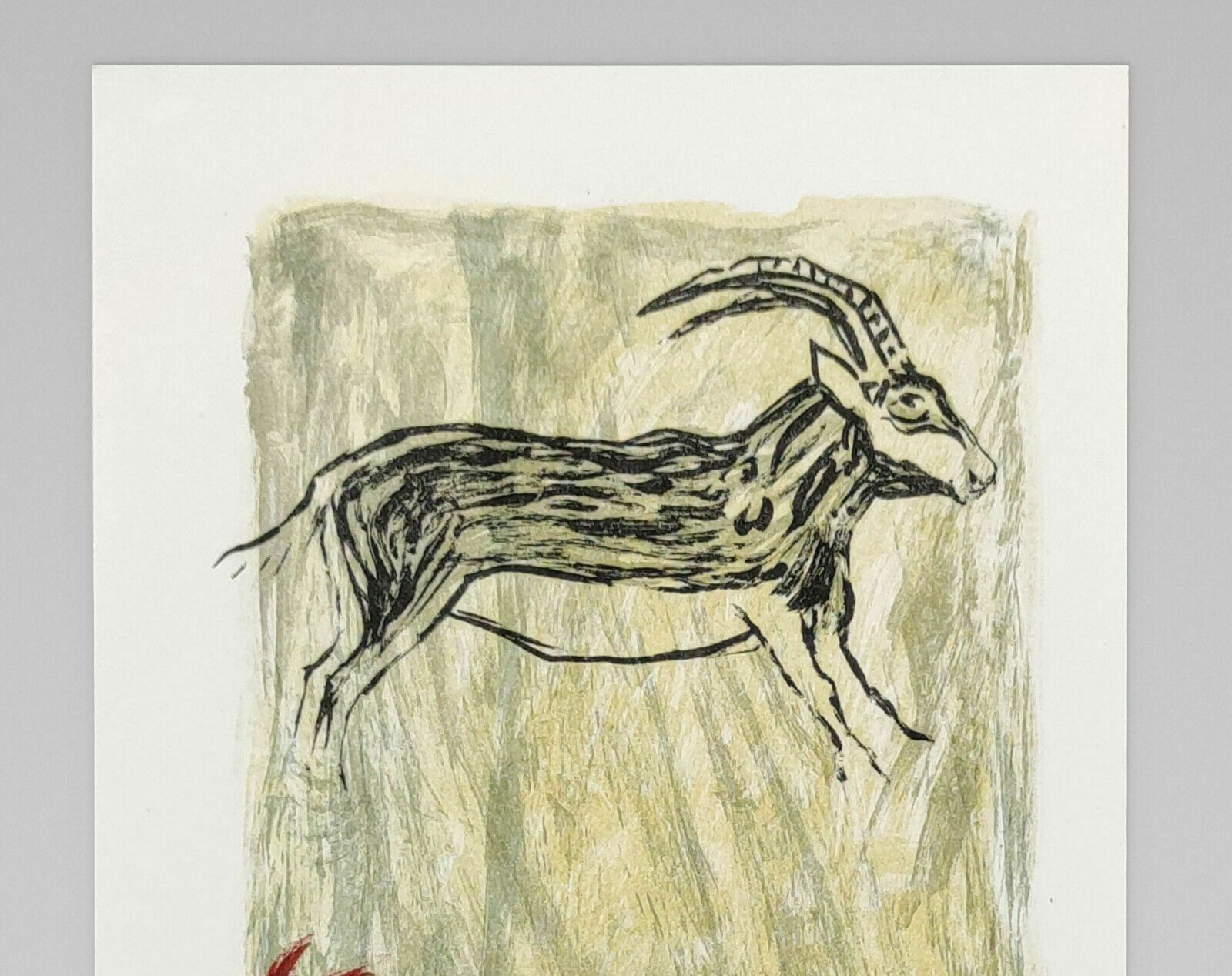 A.W. Diggelmann – Neolithic Niaux Cave Ibex Lithograph Print   Signed 1970s Art photo furniture