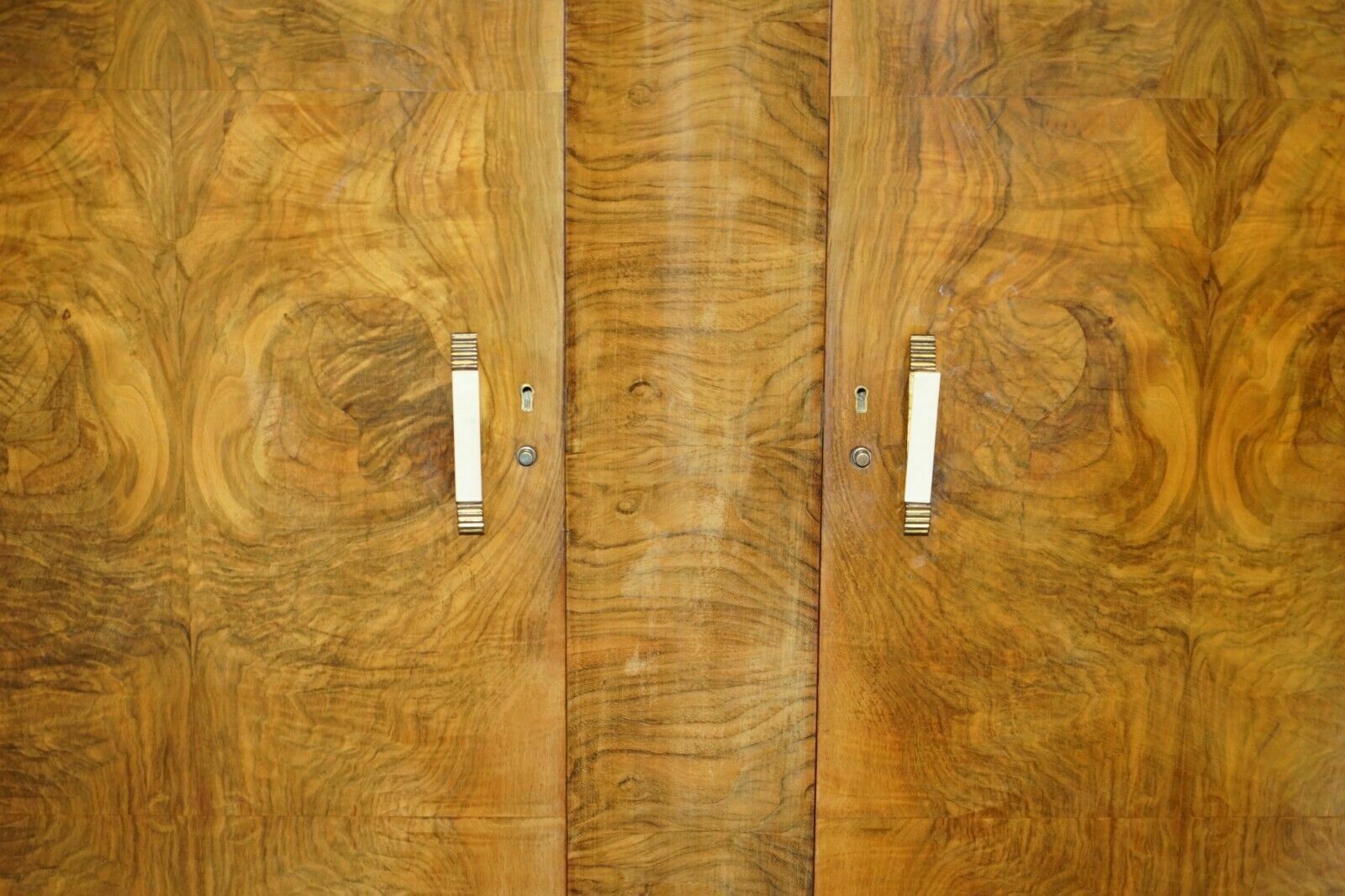 Large Antique Art Deco Circa 1930's Satin Walnut Double Wardrobe Part Of Suite photo vinterior