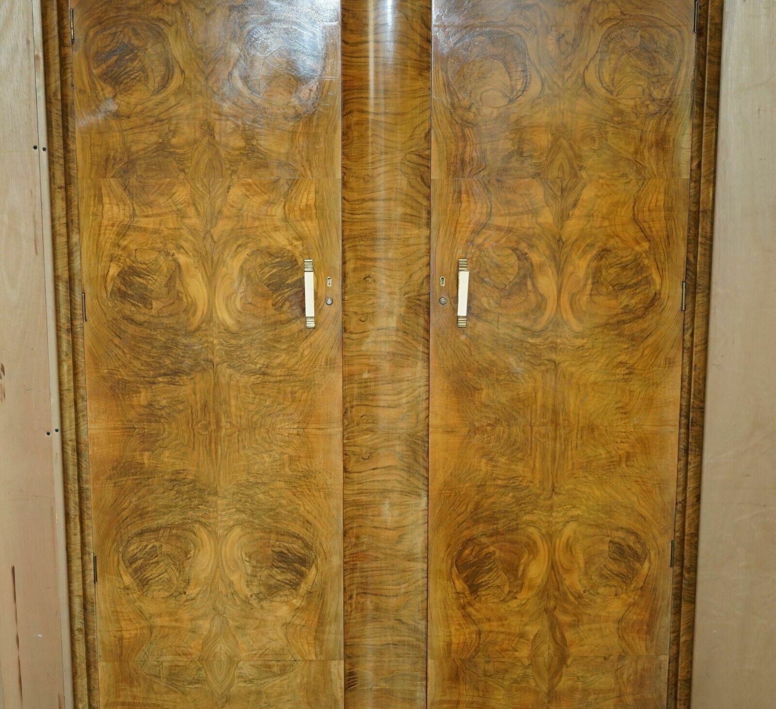 Large Antique Art Deco Circa 1930's Satin Walnut Double Wardrobe Part Of Suite photo vintage