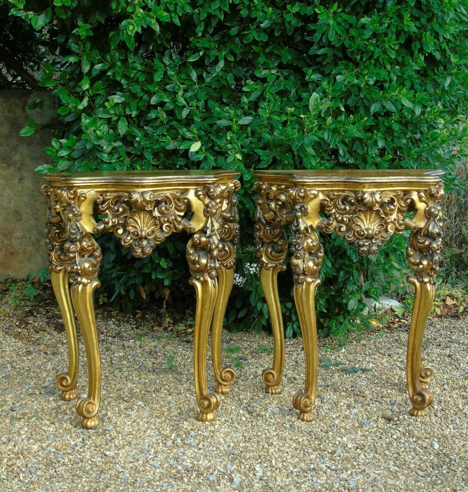 Fabulous Pair Of Giltwood Console Tables 19th Century Rococo photo for sale