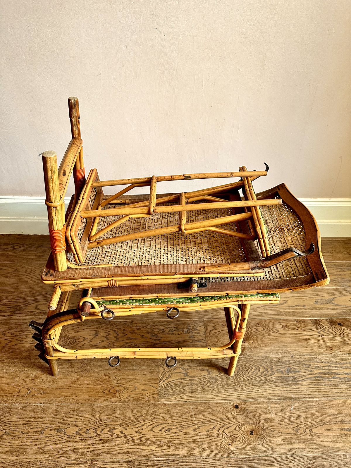 photo furniture Early C20th French Bamboo & Rattan Chaise Longue Sun Lounger
