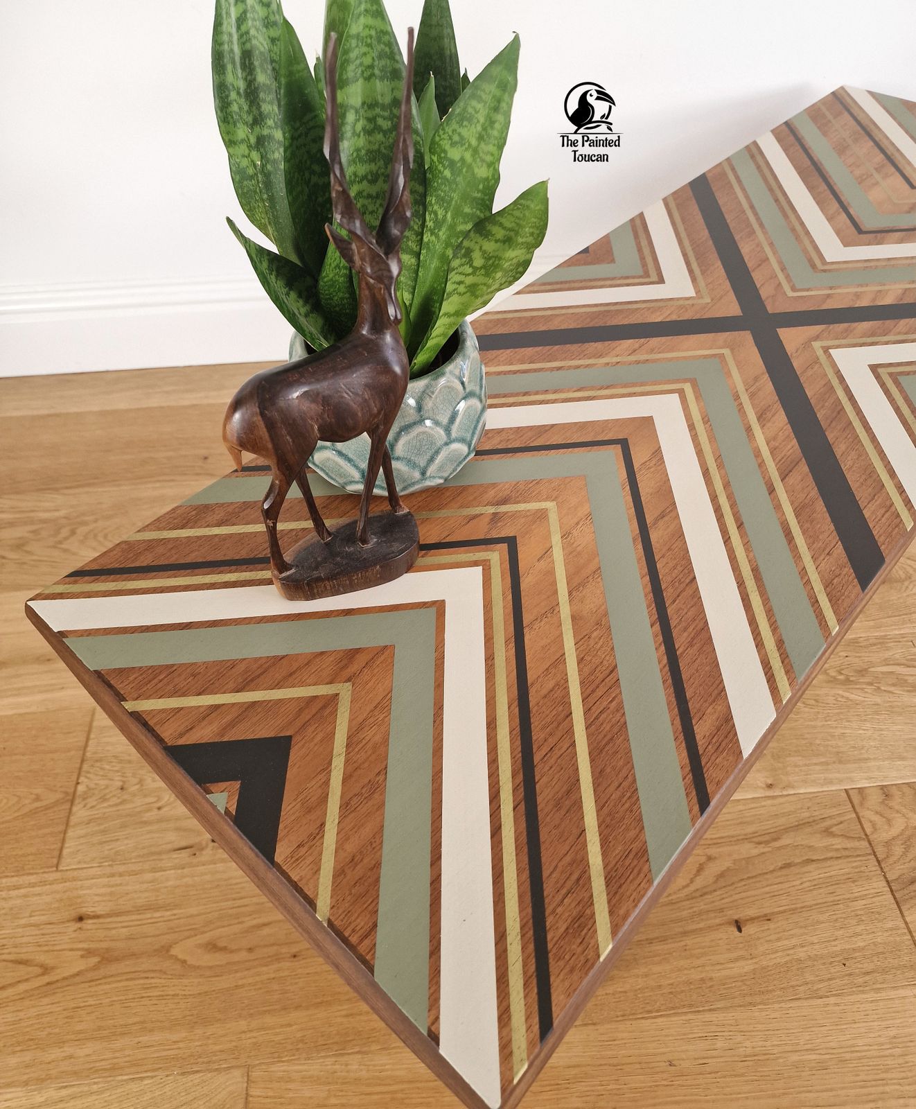 Large Mid Century Teak Surfboard Coffee Table Customised With Tape Design photo furniture