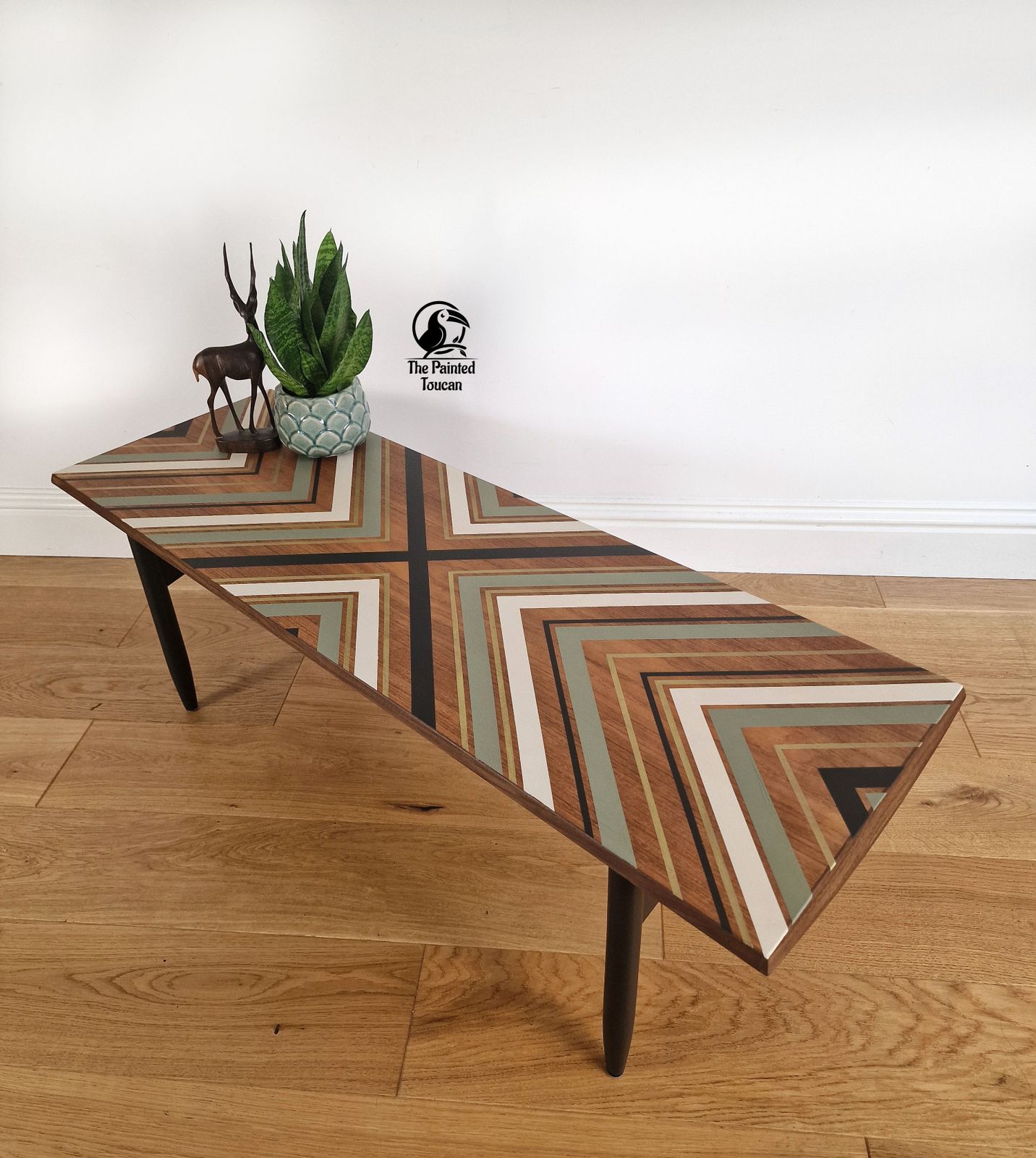 Large Mid Century Teak Surfboard Coffee Table Customised With Tape Design photo Furniture