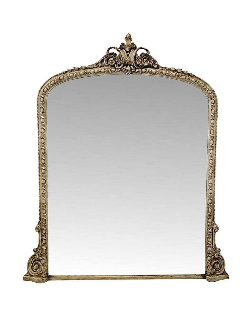 A Very Fine And Unusual Painted And Waxed Archtop Overmantel Mirror