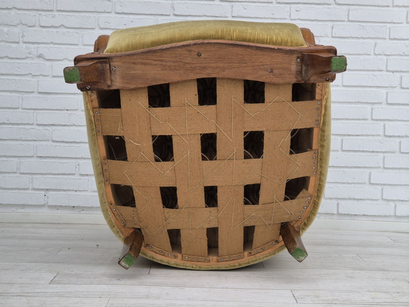 photo buy 1960s, Danish Armchair In Original Very Good Condition, Furniture Velour, Oak Wood.