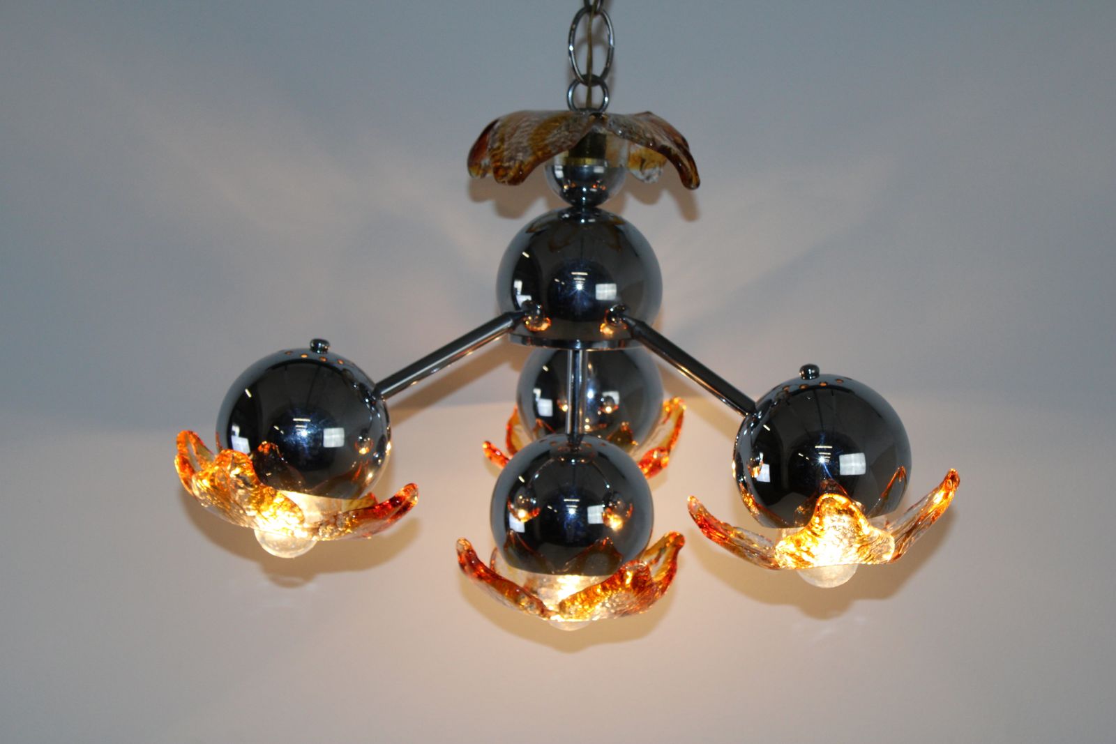 Murano Pendant Lamp By Mazzega/Italy 1970s Space Age/Chrome Sputnik Light photo Lighting
