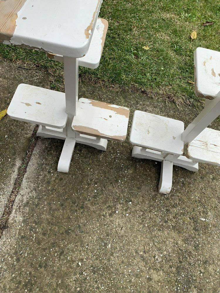 Art Deco White Painted Wooden Plant Stands, Set Of 2 photo for sale